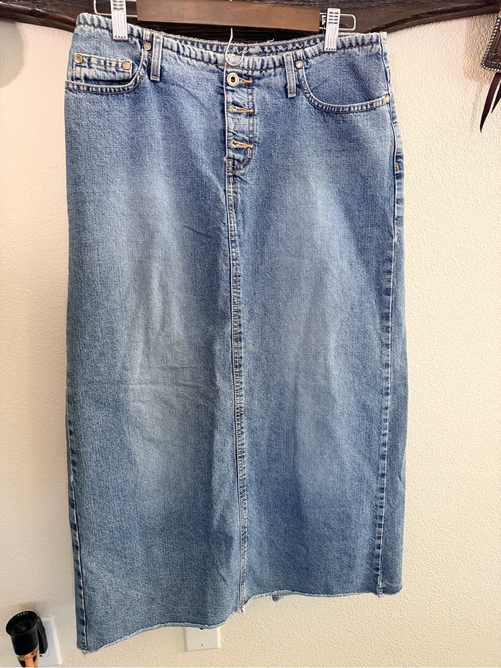 Hydraulic Light Blue Denim Midi Skirt - Button Front